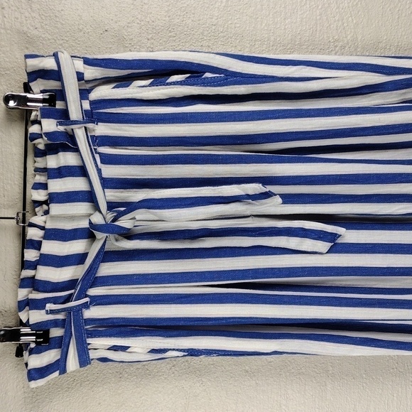 BERSHKA Blue White Striped Paper High Rise Bag Waist Skinny Leg Pull On Pant - Picture 7 of 13